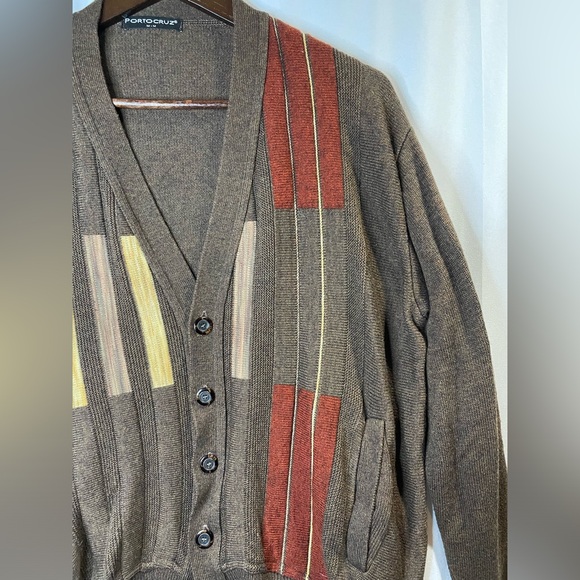 Vintage Porto Cruz Brown Wool Blend Cardigan Medium 90s Eclectic Grampa Cottage - Picture 3 of 7